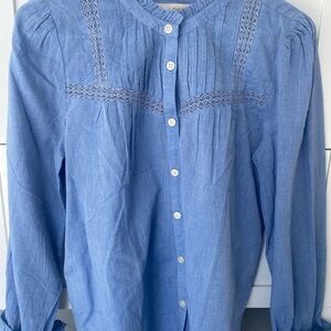 Loft Blue Button Up With Lace Trim Size Small NWT